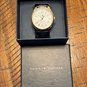 Tommy Hilfiger Gold Dial Black Strap Watch